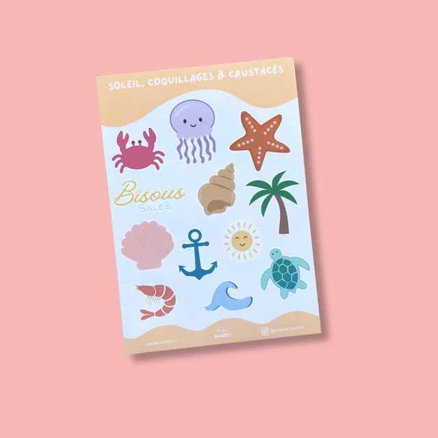 atelier-naholi-planche-stickers-soleil-coquillages-a6-mat image 1