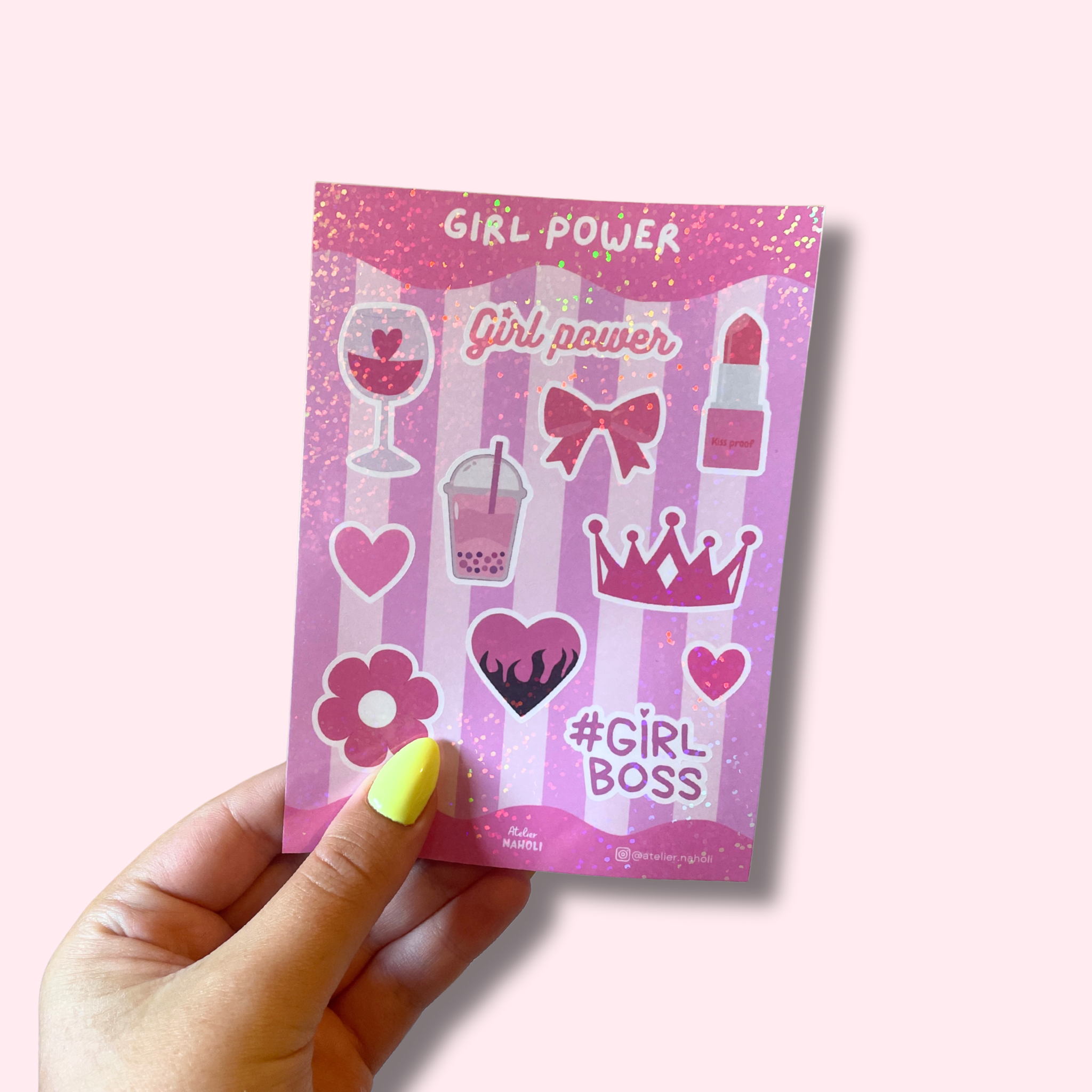 atelier-naholi-planche-stickers-girl-power-a6-paillettes image 1