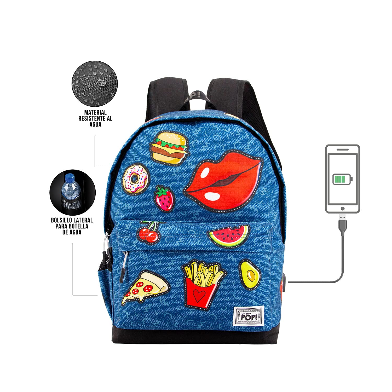 oh-my-pop-patches-sac-dos-bleu-fonc-usb-coll-ge image 3