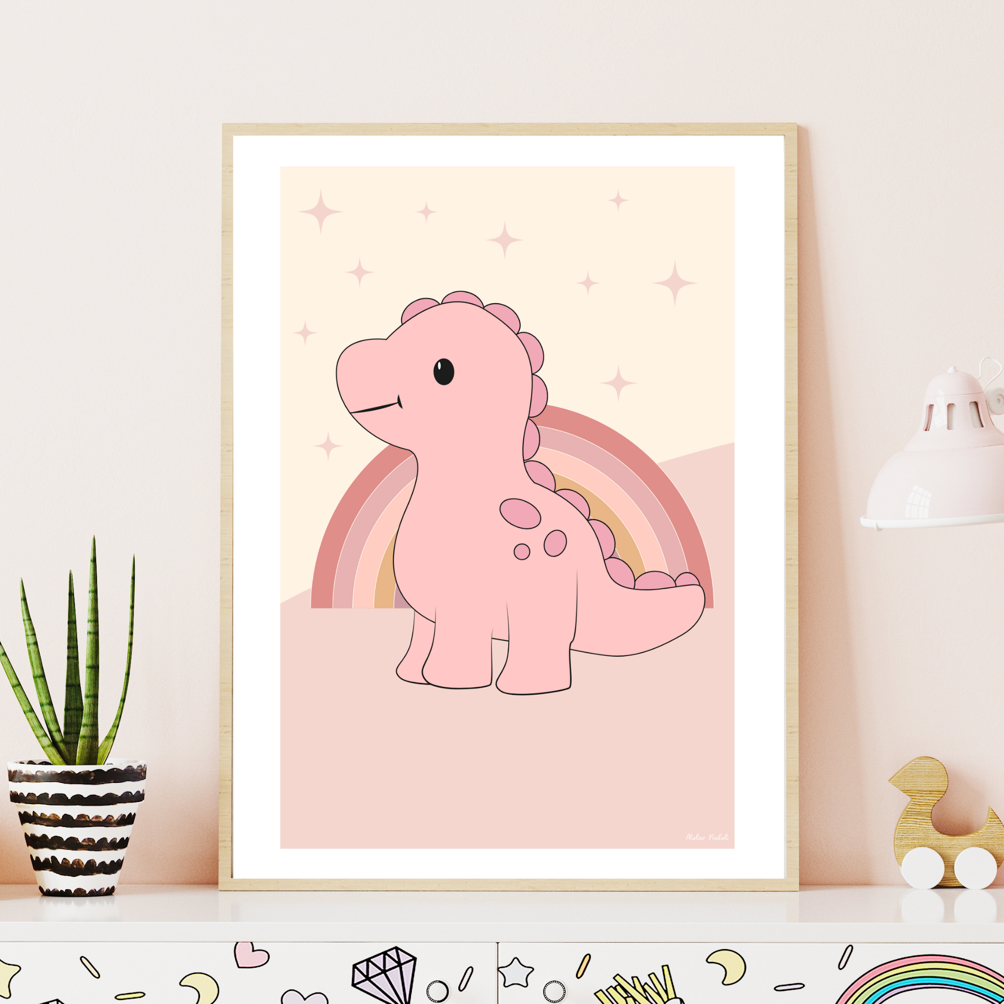 atelier-naholi-dinosaure-rose-affiche-a4-papier-mat-230g image 3