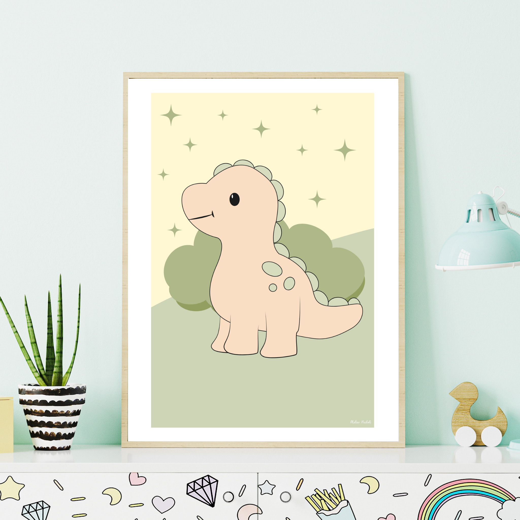 atelier-naholi-affiche-dinosaure-vert-poster-a4-a5 image 3