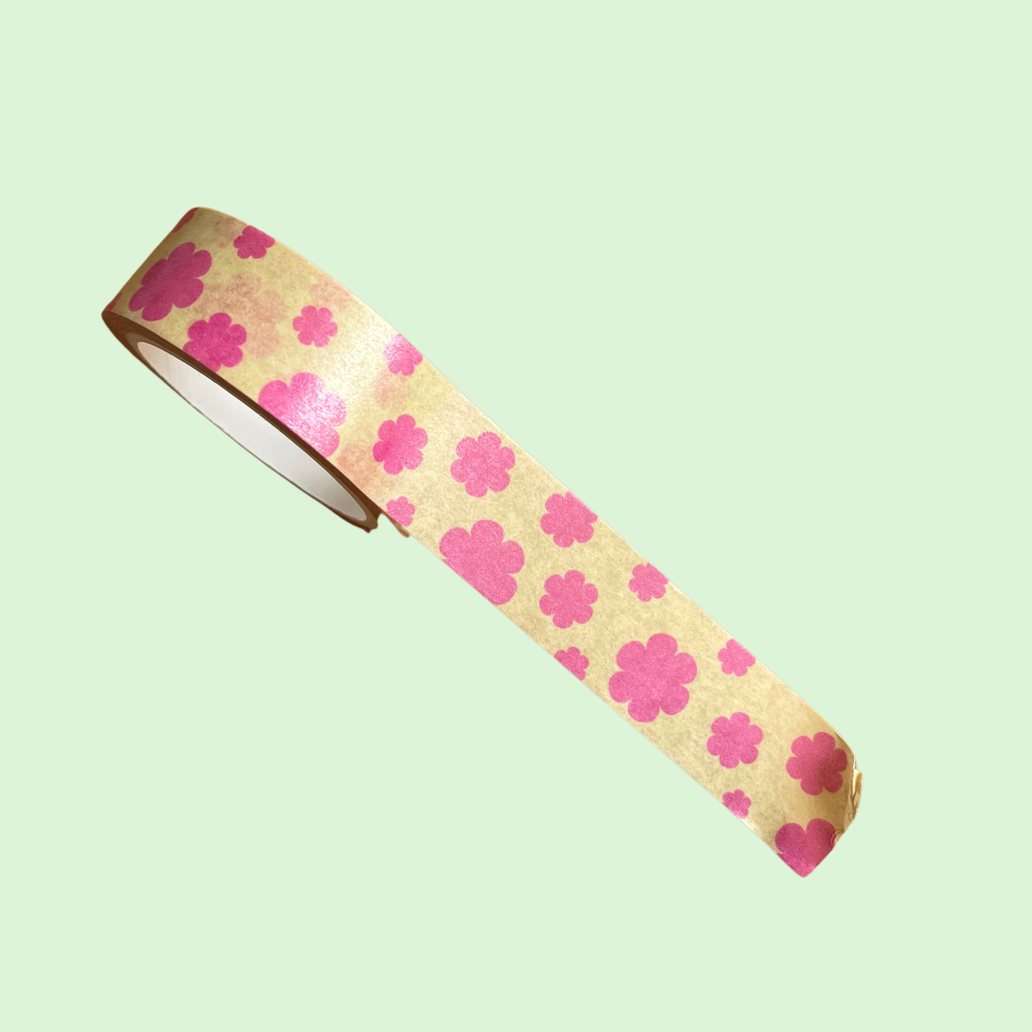 atelier-naholi-washi-tape-jaune-fleurs-roses-ruban-adh-sif-5-m image 1