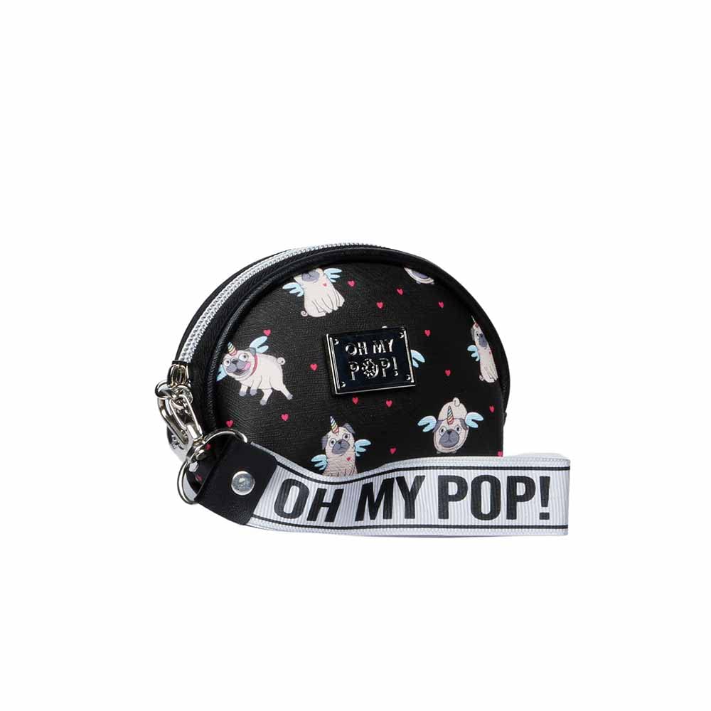 oh-my-pop-pug-porte-monnaie-ovale-noir-zipp image 1