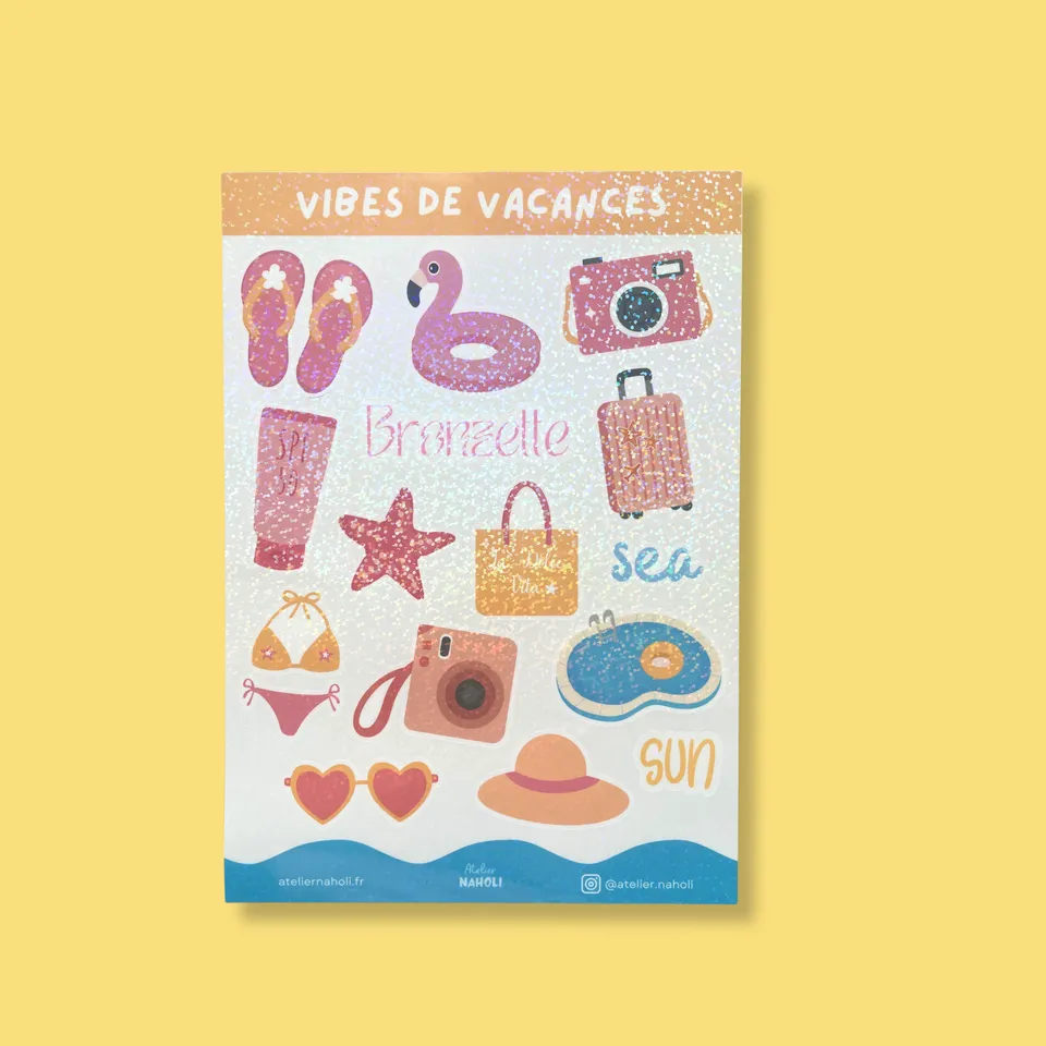 atelier-naholi-vibes-de-vacances-planche-stickers-a5-paillet-e-15-motifs image 1