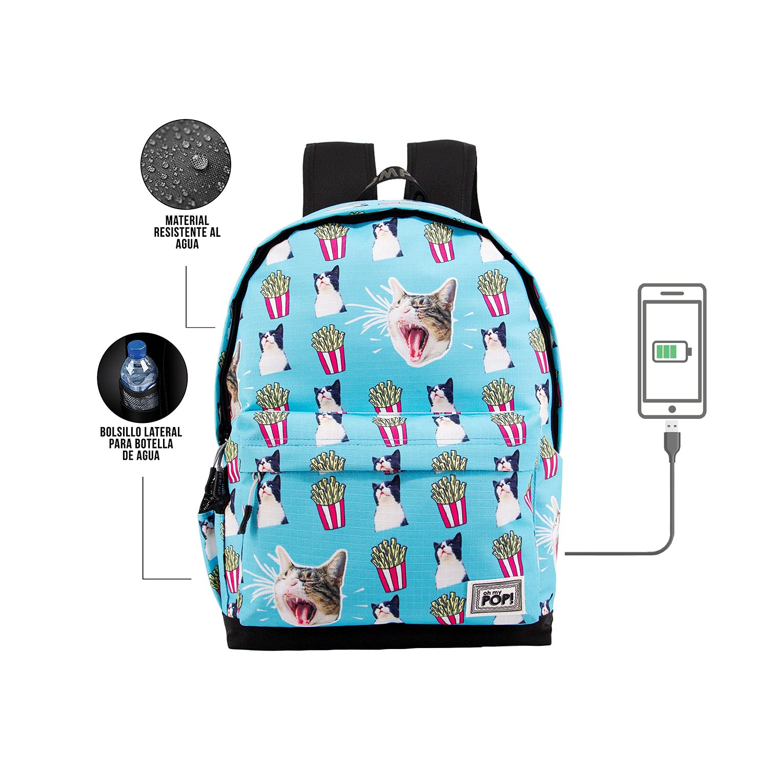 oh-my-pop-angry-cat-hs-1-3-sac-dos-turquoise-45-cm image 3