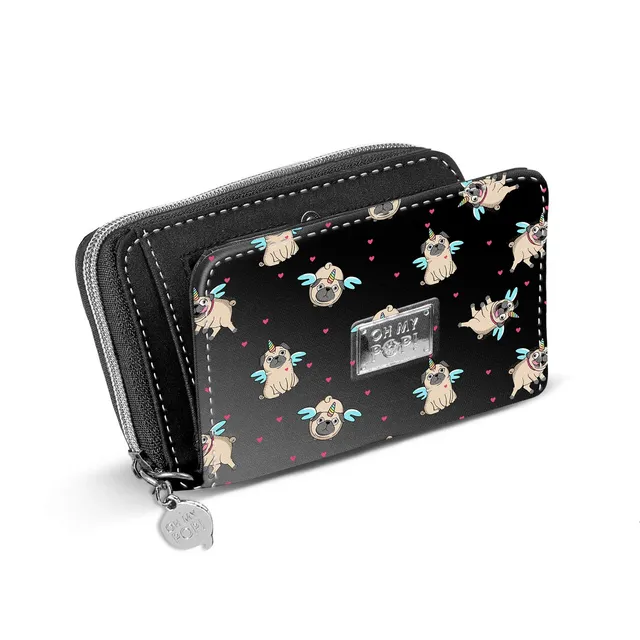 oh-my-pop-pug-portefeuille-noir-cartes-zip-billets image 1