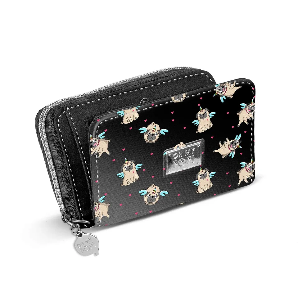 oh-my-pop-pug-portefeuille-noir-cartes-zip-billets image 1