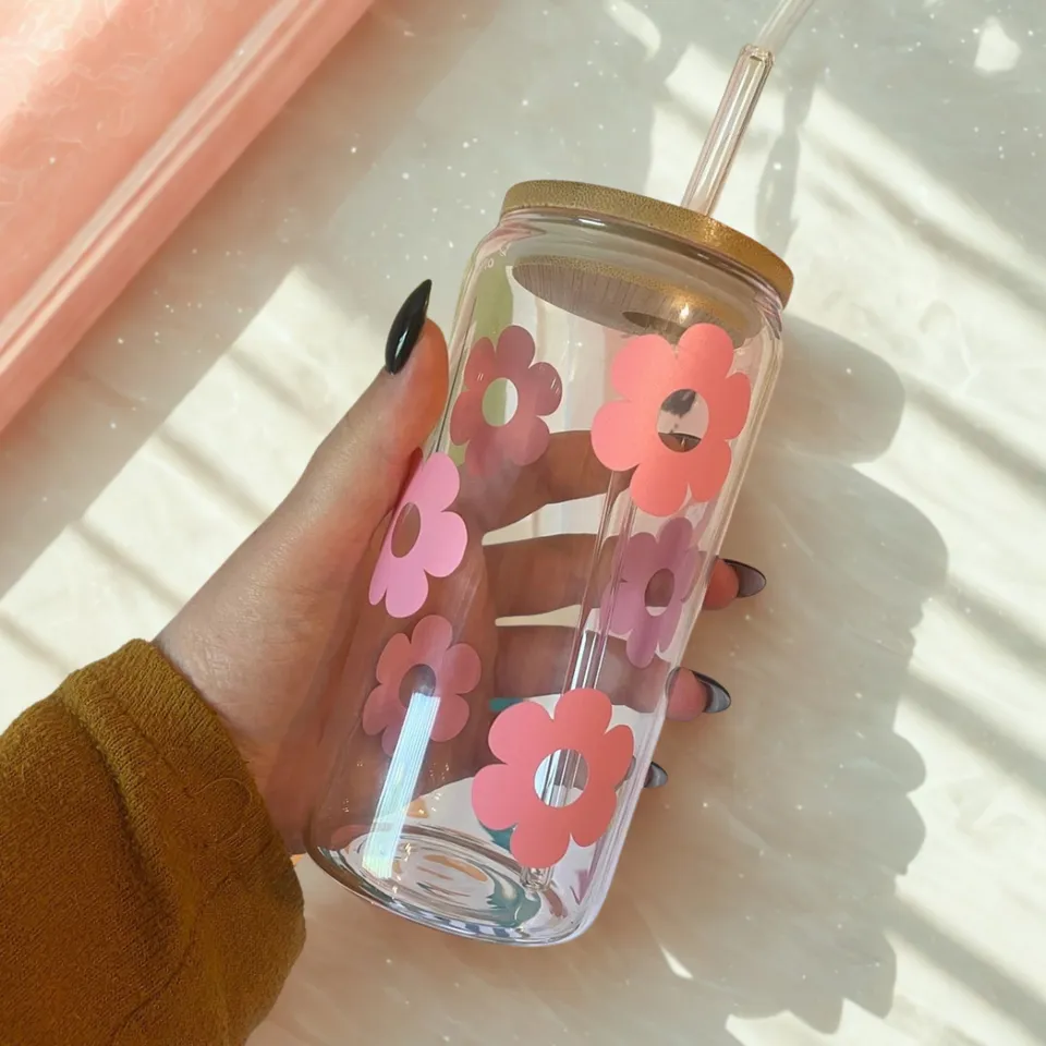 atelier-naholi-fleurs-roses-verre-cannette-paille-500-ml image 1