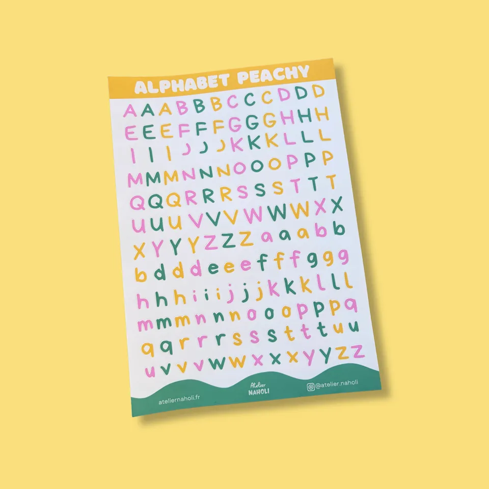 atelier-naholi-planche-stickers-alphabet-peachy-a5-26-motifs image 1