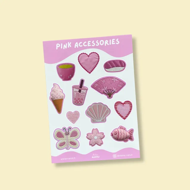 atelier-naholi-pink-accessories-planche-12-stickers-a6-mat image 1