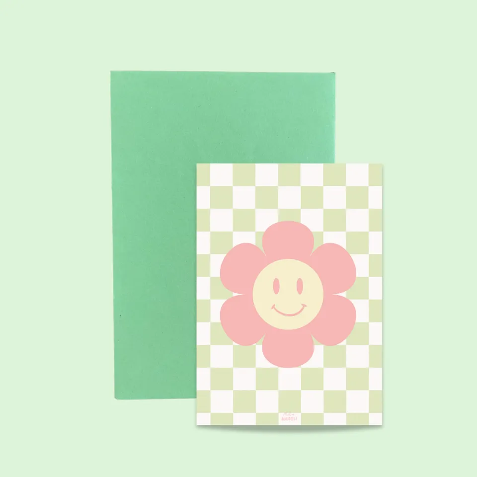 atelier-naholi-carte-fleur-damier-carte-message-10-5x14-8-cm image 1