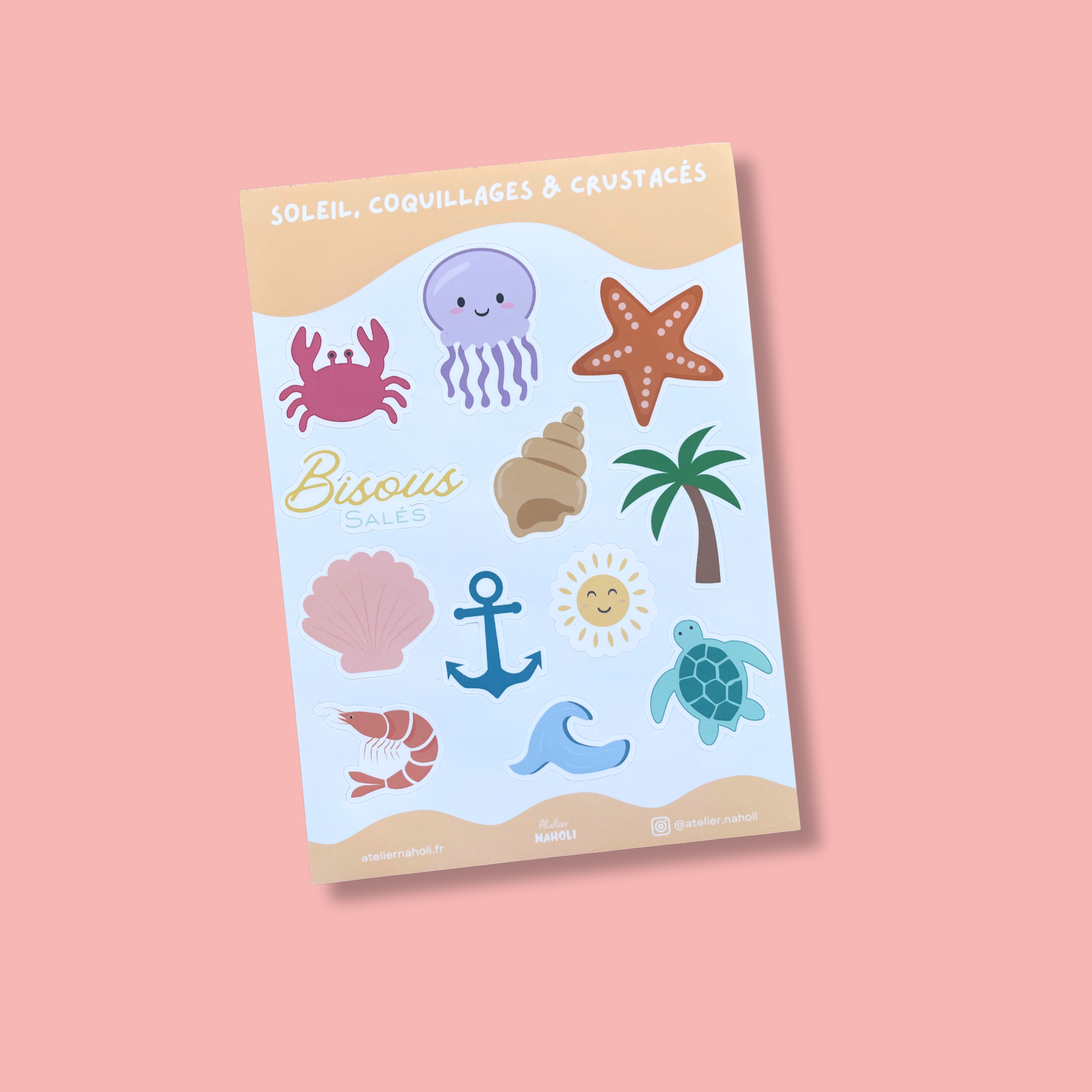 atelier-naholi-planche-stickers-soleil-coquillages-a6-mat image 1