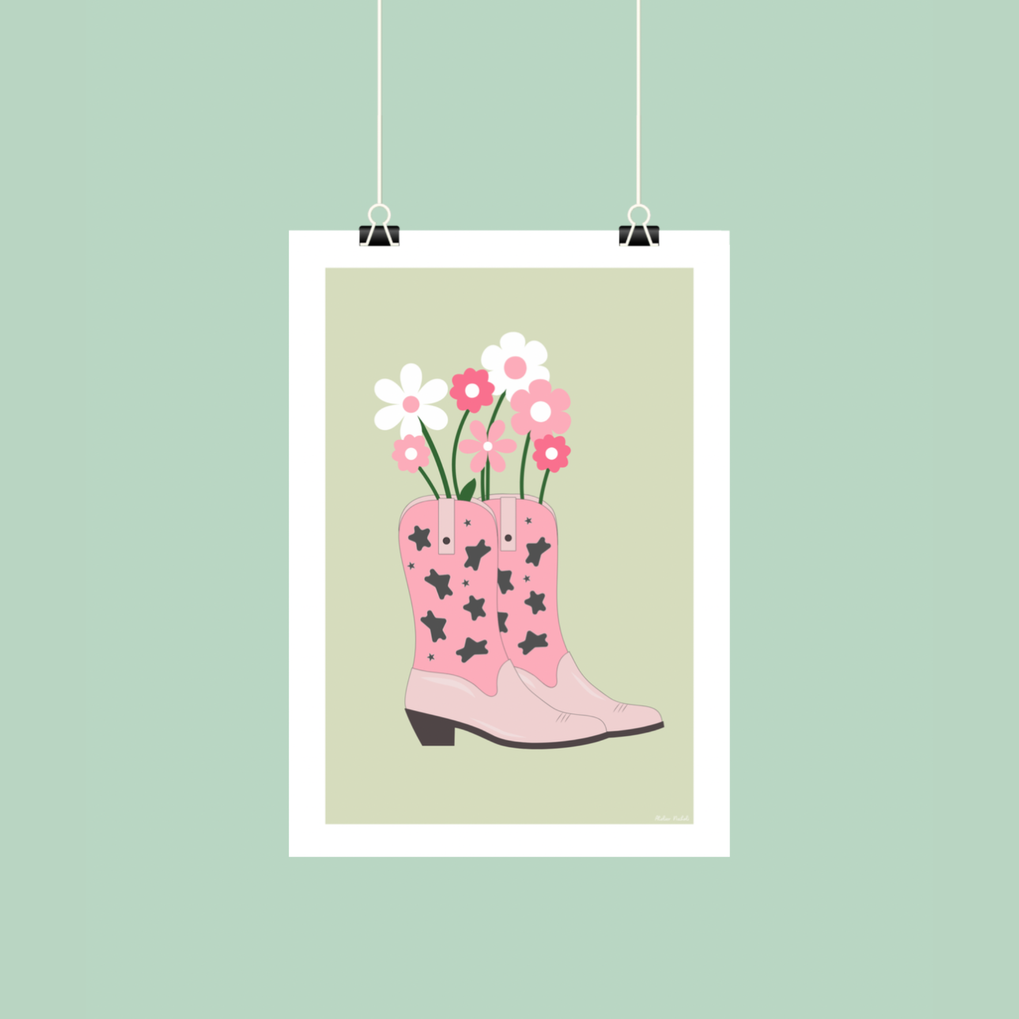 atelier-naholi-santiags-bouquet-fleurs-affiche-a4-boh-me image 1