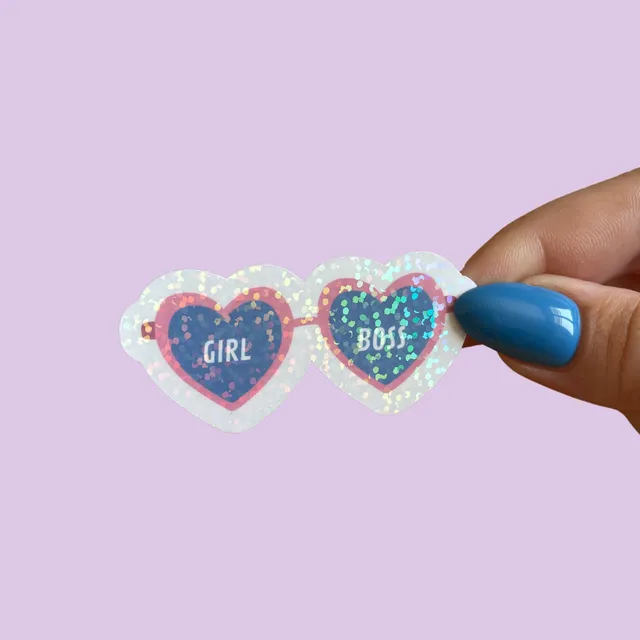 atelier-naholi-stickers-girl-boss-lunettes-coeur-holographique image 1