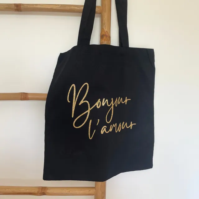 atelier-naholi-bonjour-l-amour-tote-bag-noir-dor-paillettes image 1
