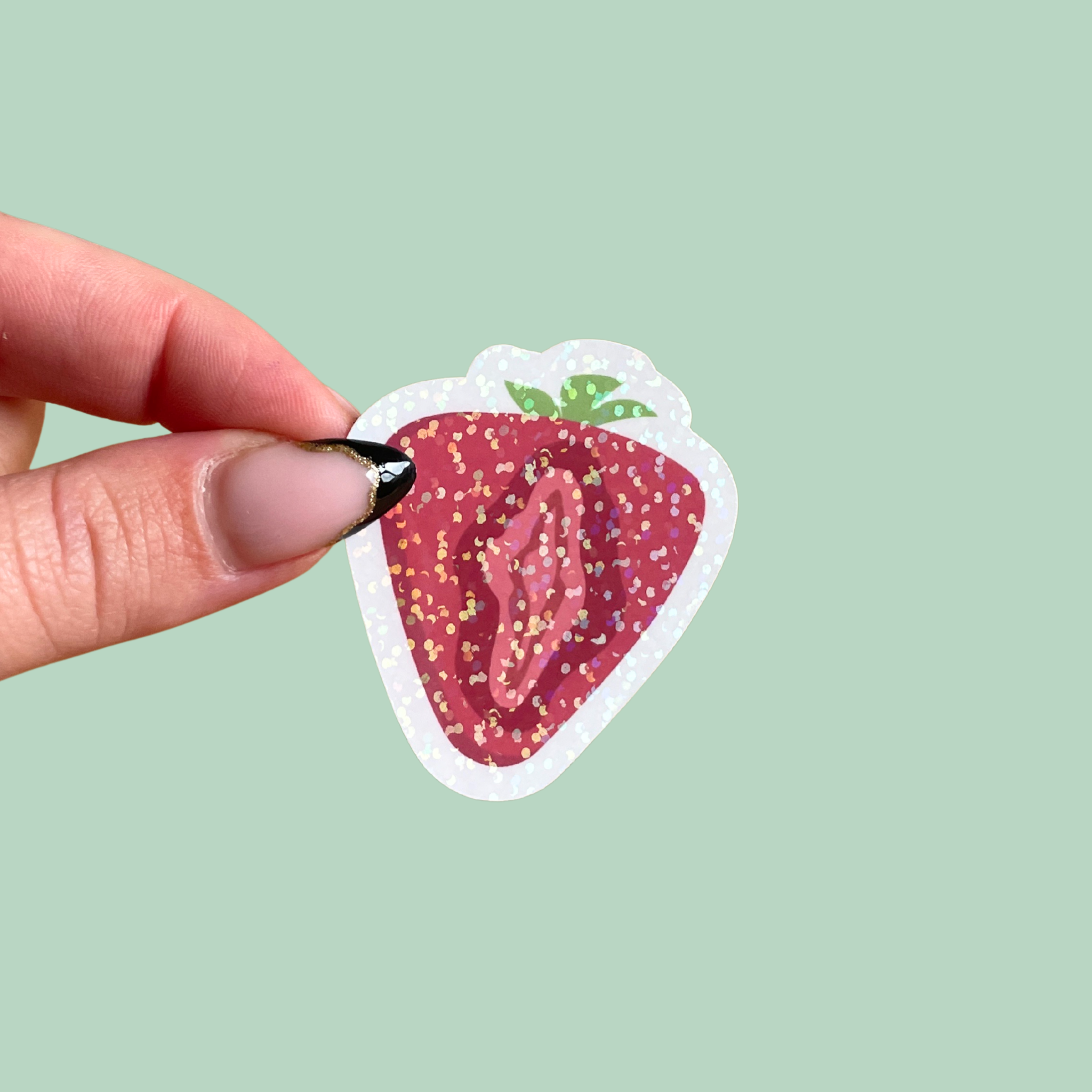 atelier-naholi-stickers-fraise-vulve-autocollant-f-ministe-scintillant image 1