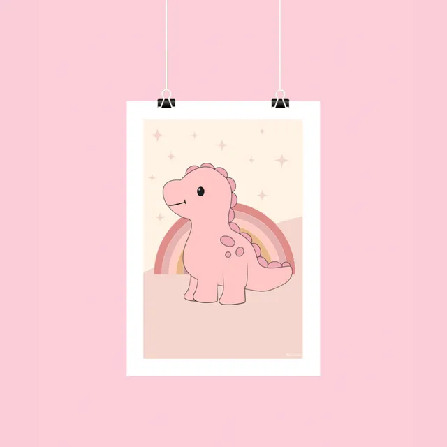 atelier-naholi-dinosaure-rose-affiche-a4-papier-mat-230g image 1