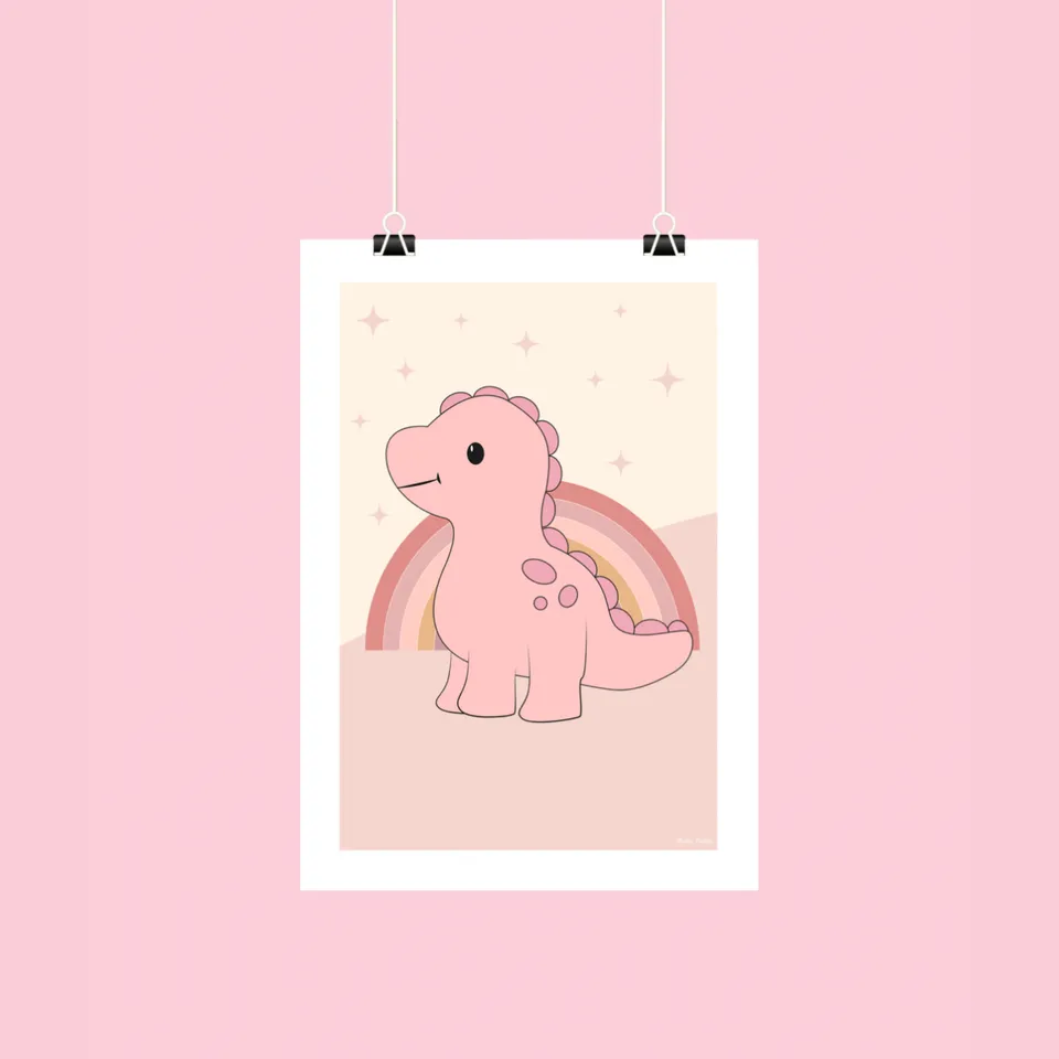 atelier-naholi-dinosaure-rose-affiche-a4-papier-mat-230g image 1