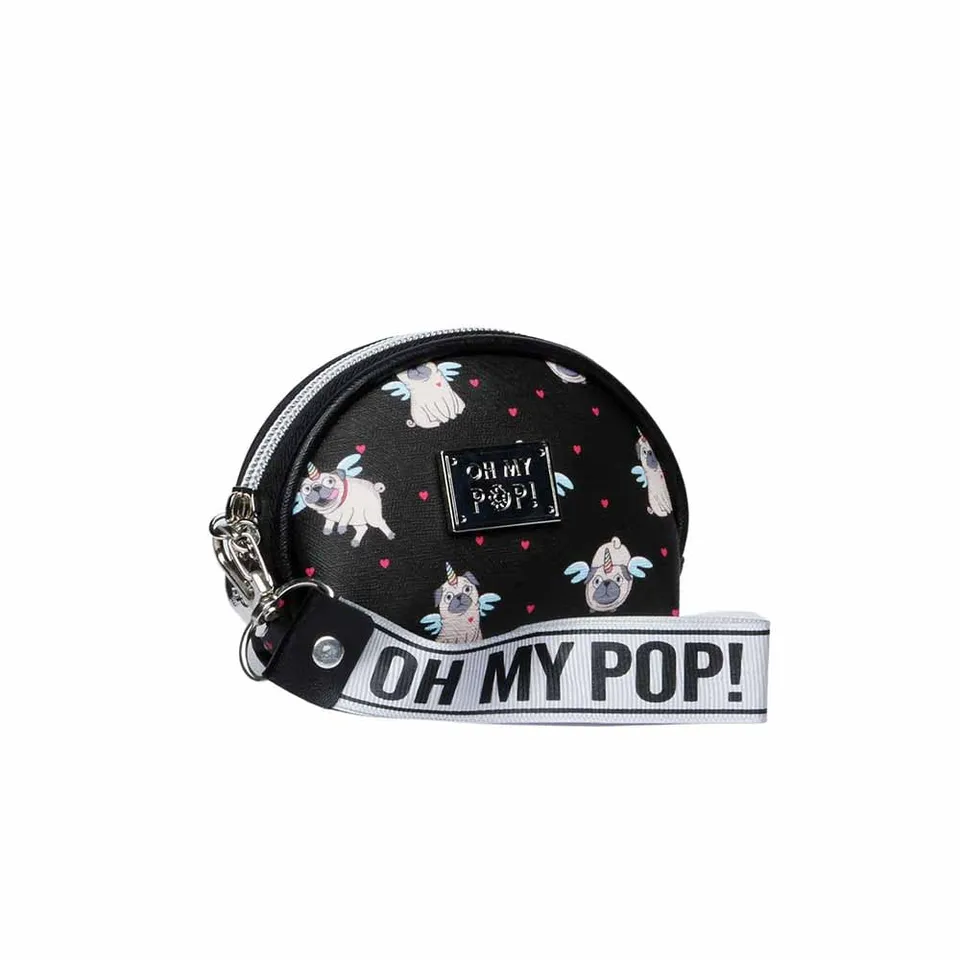 oh-my-pop-pug-porte-monnaie-ovale-noir-zipp image 1