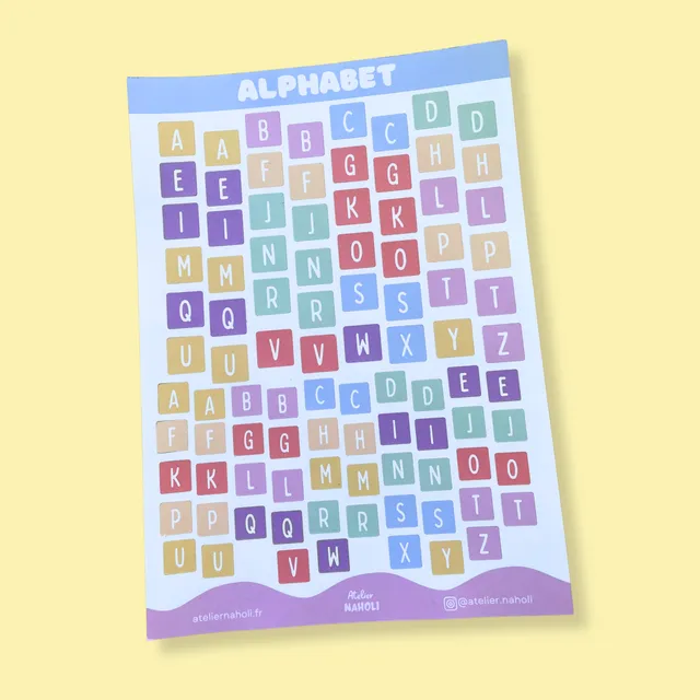 atelier-naholi-planche-de-stickers-alphabet-color-papier-a5 image 1