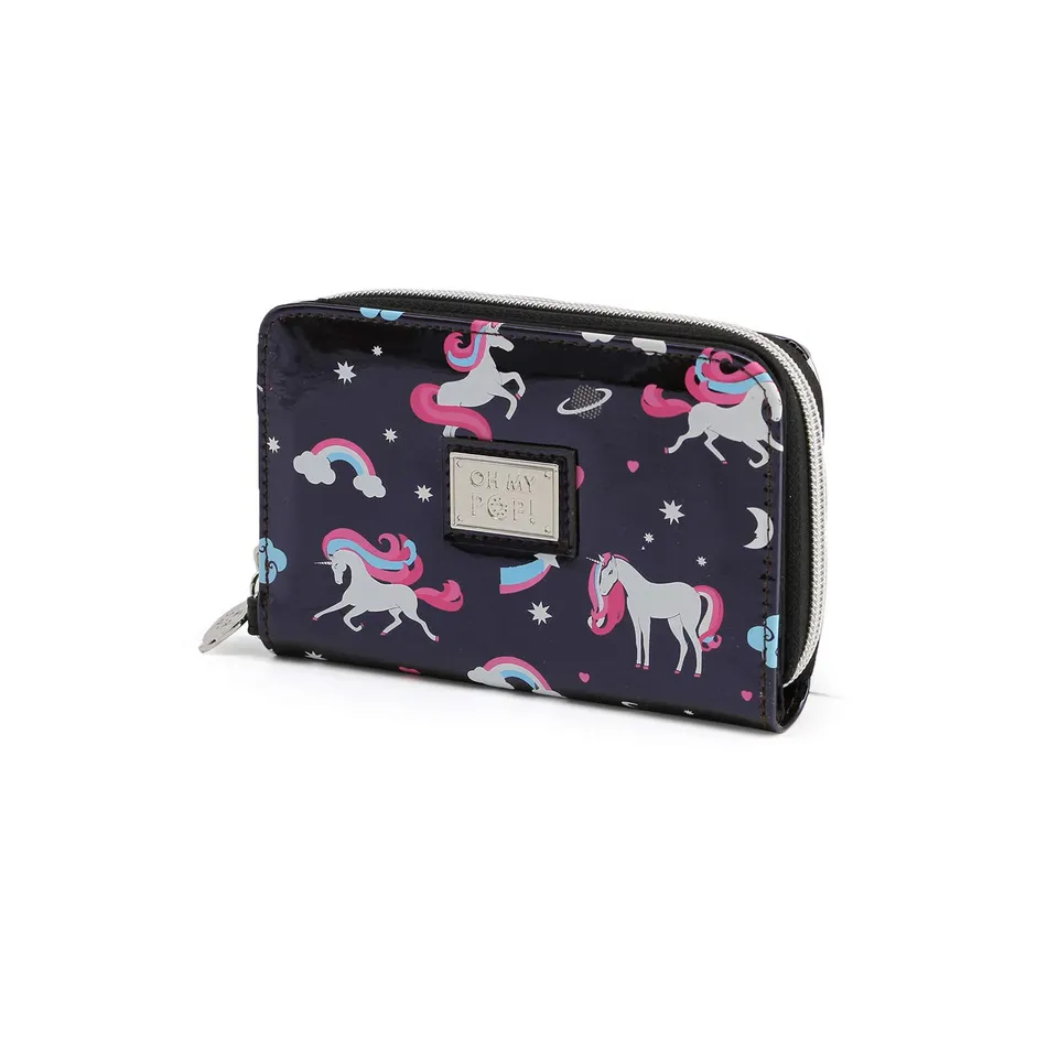 oh-my-pop-licorne-portefeuille-noir-10-x-15-5-cm-zip image 1