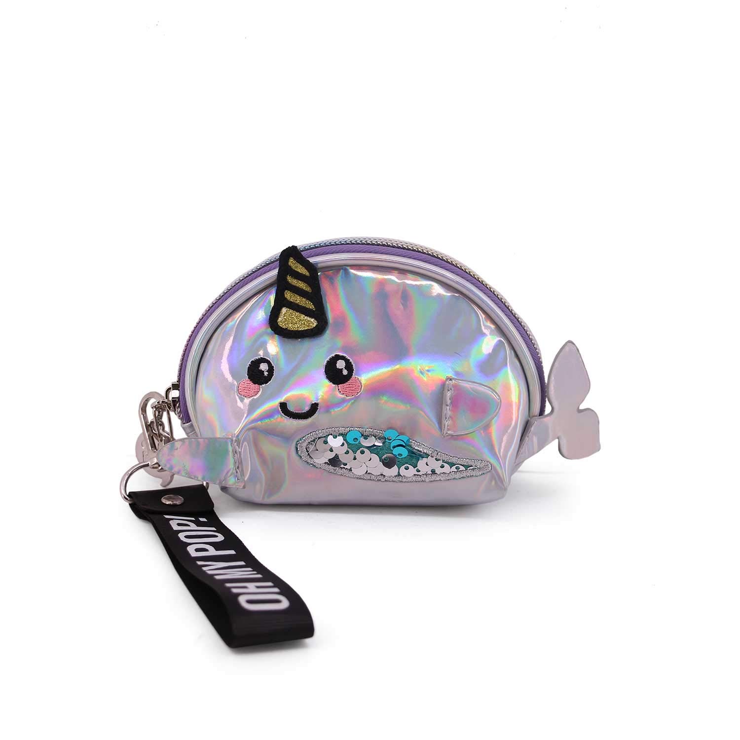 oh-my-pop-narval-porte-monnaie-ovale-argent-zip image 2