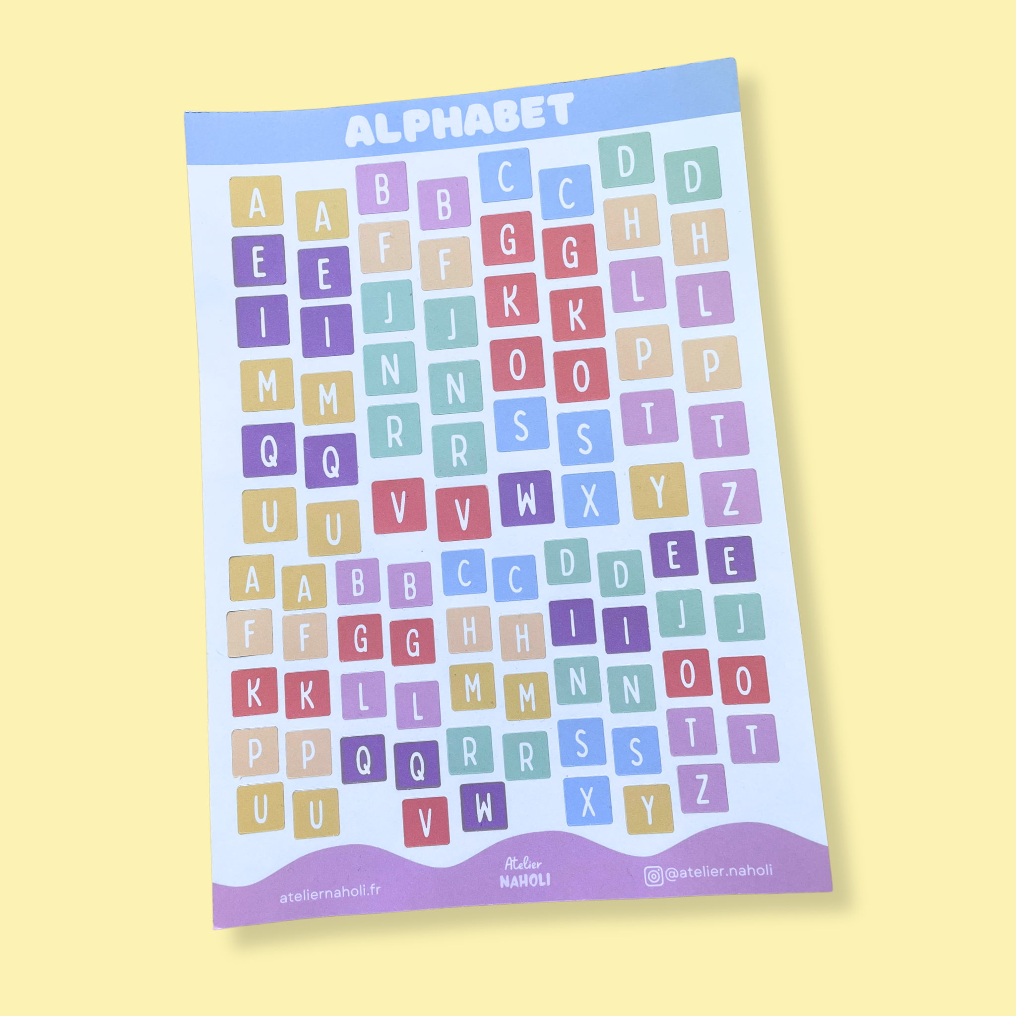 atelier-naholi-planche-de-stickers-alphabet-color-papier-a5 image 1